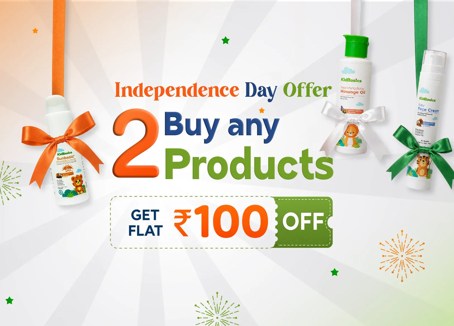 Independence Day Offer buy 2 any products get flat Rs. 100 OFF MOB
