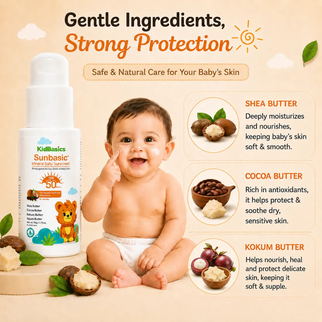 SunBasic Mineral Baby Sunscreen SPF 50 PA+++ | Gentle Daily Sun Protection